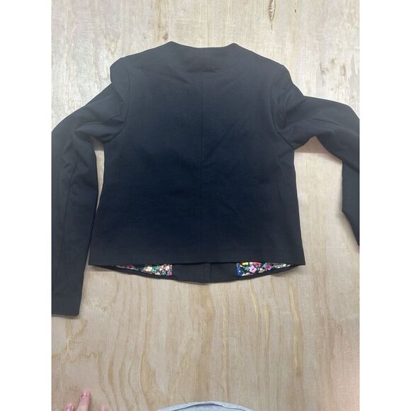 Boden Ponte Knit Black Jacket Blazer Floral Lined Snap Button Womens Size 4R - Picture 7 of 9